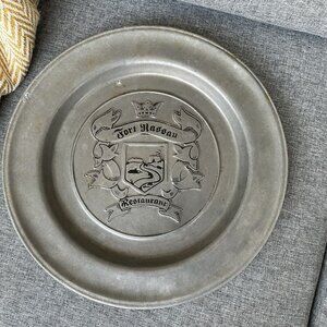 Vintage Carson Pewter Plate Fort Nassau Restaurant Collectible Restaurantware